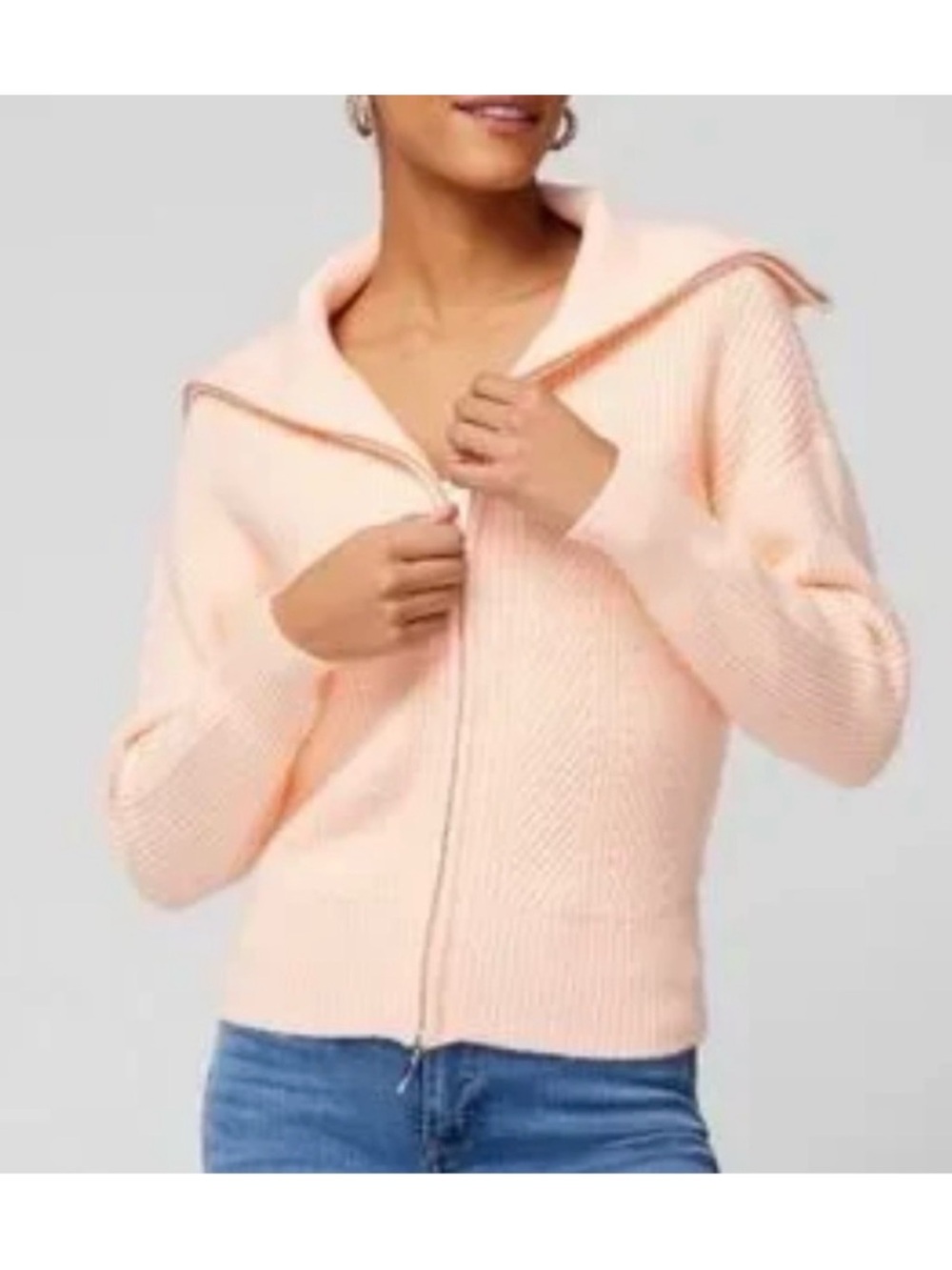 White House Black Market NWT Peach Zip-Front Ribbed Cardigan